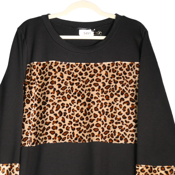Andree Tunic Sweater Women 2X Black Brown Wild Animal Cheetah Big Cat Boho - Picture 2 of 6